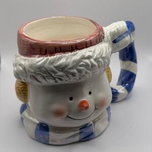Snowman Ceramic Mug with Blue Handle